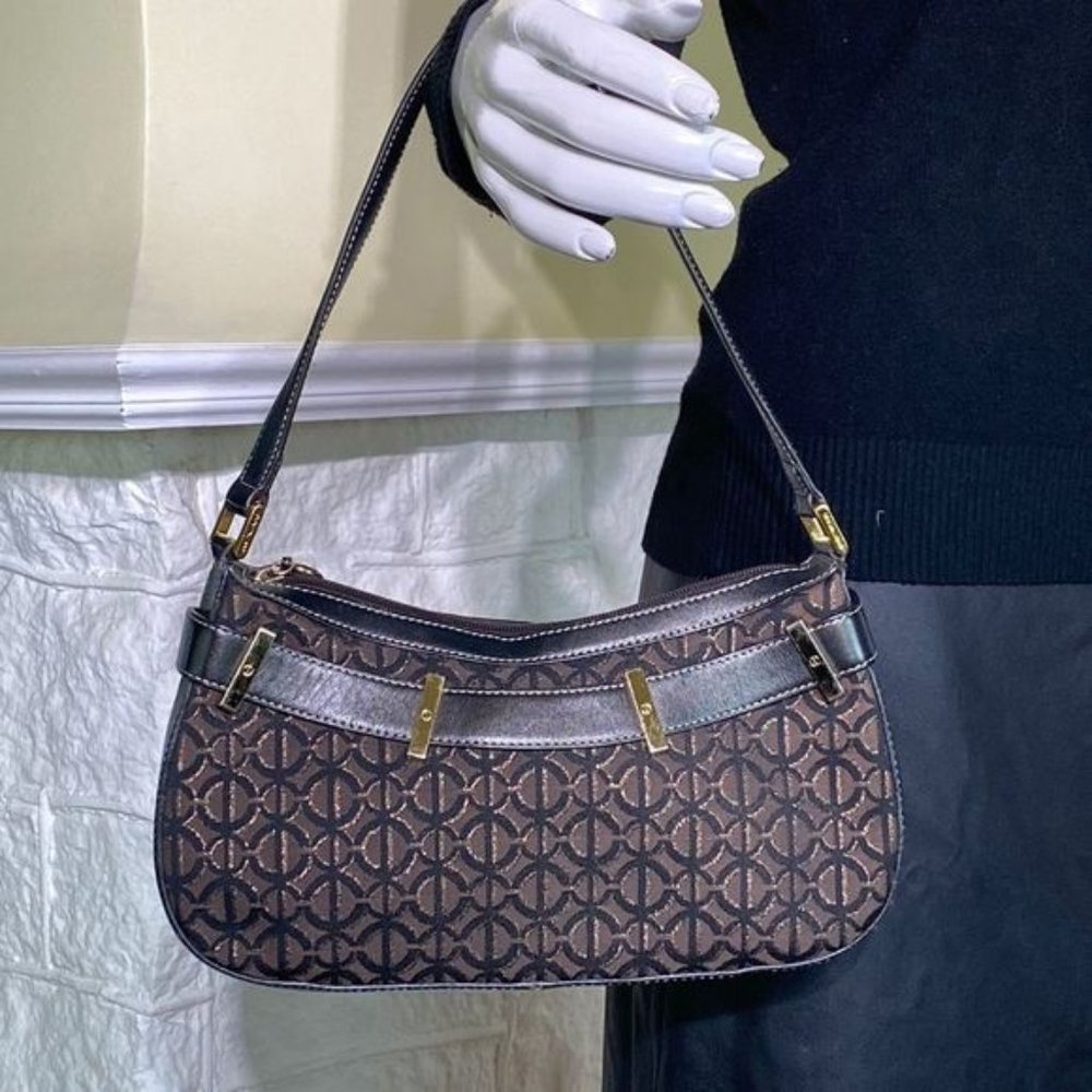 Double M?Milano Leather & Monogram Canvas Baguette Bag